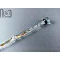 Glass Dip Pen filled with floating cog and gears, and a galaxy marble on top, v045