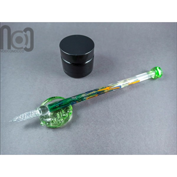 Glass Dip Pen filled with floating colorful glass pieces, v052