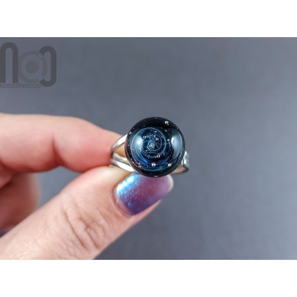 Handblown Black Glass Galaxy Ring, v27
