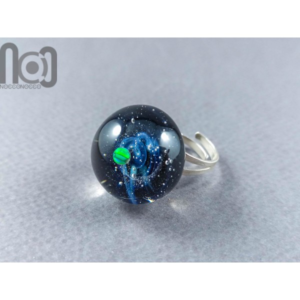 Galaxy Ring with 925 Sterling Silver Band and Opal planet, v21