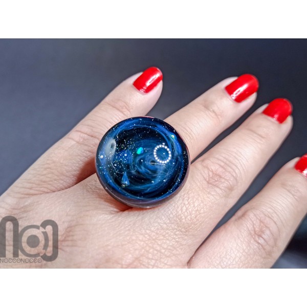 Galaxy Ring with 925 Sterling Silver Band and Opal planet, v24