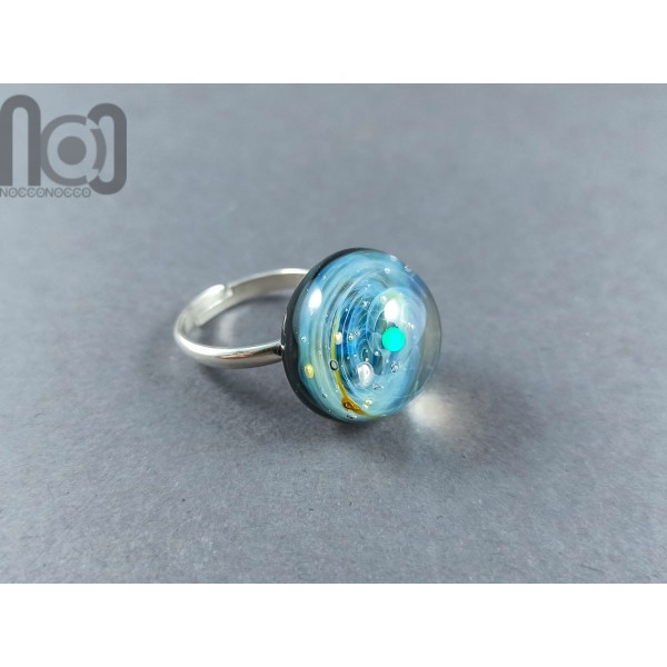 Galaxy Ring with 925 Sterling Silver Band and Opal planet, v28