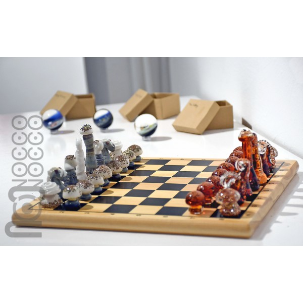 Mushroom Themed Handmade Glass Chess Set