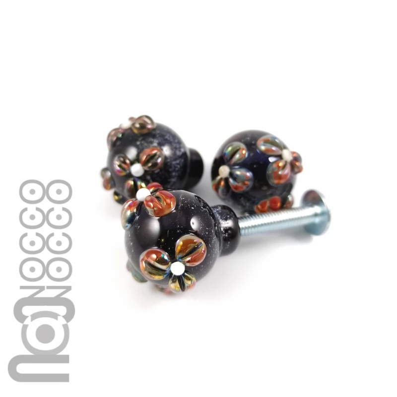 Handblown Flower Embossed Glass Knobs, Set of 3