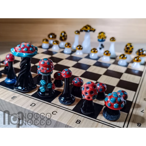 Mushroom Themed Handmade Glass Chess Set -v3