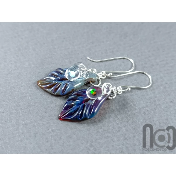 Mismatched leaf earrings with opals, v162