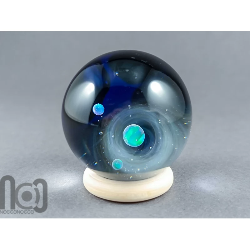 Galaxy Marble with 3 Floating Opal Planets and Decorated Backside, v573
