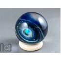 Glass Galaxy Marble with Floating Opal and Geometric-Floral Backside, v579