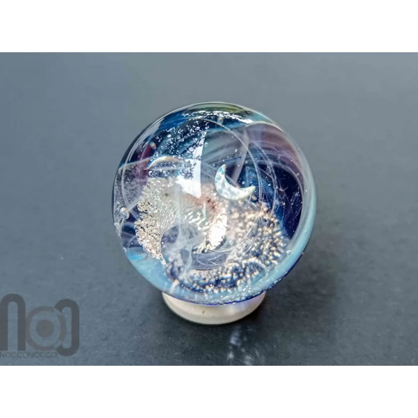 Glass Galaxy Marble with Floating Opal Crescent Moon & Dichroic Glass, v582