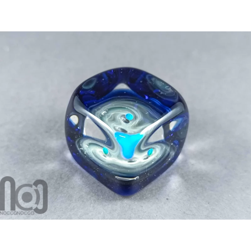 Ice-Cube Glass Galaxy Marble with Floating Opal Planet, v586