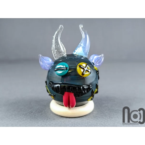 Handmade Glass Monster Marble with UV-Reactive Horns, v597