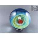 Silver Fumed Galaxy Marble With A Floating Opal Crescent Moon and A Star, v53