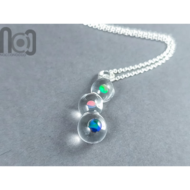 Handmade Glass Pendant with Encased Opals – Borosilicate & Sterling Silver