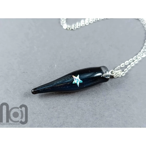 Handmade Starry Black Glass Pendant with Encased Star Opal
