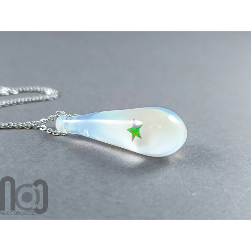 Handmade Glass Pendant with Star-Shaped Opal and Ghost White Background