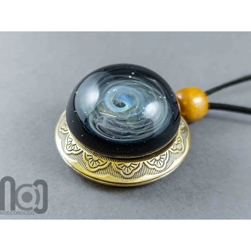 Silver-Fumed Galaxy Glass Pendant on Bronze Locket, v383