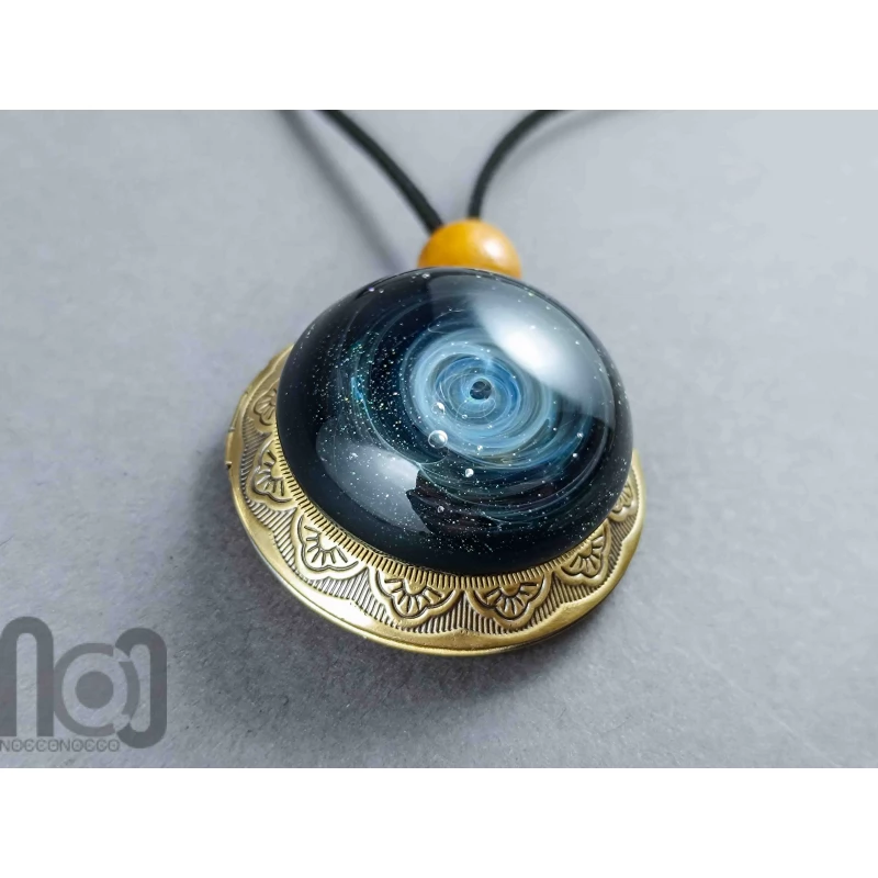 Silver-Fumed Galaxy Glass Pendant on Bronze Locket, v384