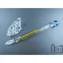 Glass Dip Pen filled with colorful glass pieces, and a galaxy marble on top, v098