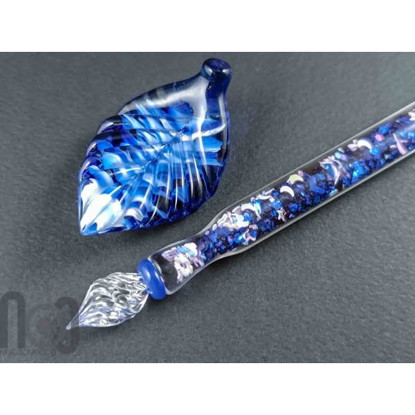 Handmade Glass Dip Pen with Galaxy Marble and Star Flakes