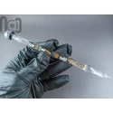 Glass Dip Pen filled with floating cog and gears, and a galaxy marble on top, v045